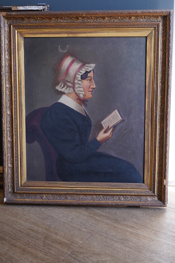 19th Century, Naïve school, Portraits of a lady and gentleman, pair of oils on board, 59 x 49cm